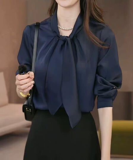 2026 가을 작은 대중 디자인 센스 스카프 칼라 여성 셔츠 통기성 도루 센스 루즈핏 다용도 표지 고기 슬림해 보이는 맨위