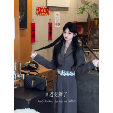 批发上班通勤穿搭职业西装套装女装春季气质短款外套阔腿休闲裤两件套