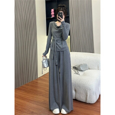 批发巨好看韩系穿搭一整套女2025新款早秋小香风大方得体灰色两件套装