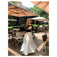 批发<b class='q'>蕾丝</b><b class='q'>刺绣</b>半身裙女夏季高腰垂坠感a字半裙不规则拼接中长款伞裙子