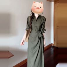 批发法式高级感绿色<b class='q'>长袖</b><b class='q'>衬衫</b>连衣裙子女装2025新款开秋季穿搭收腰长裙