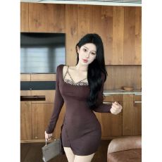 批发性感辣妹<b class='q'>豹纹</b>假两件<b class='q'>连衣裙</b>女春秋新款修身长袖打底裙