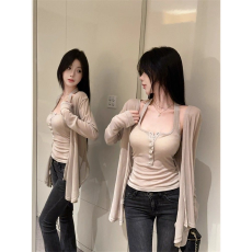 批发纯欲风小背心内搭外穿开衫女两件套