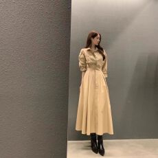 批发韩国东大门2025秋季新款法式翻领长袖<b class='q'>连衣裙</b>女<b class='q'>收腰</b>显瘦衬衣长裙子