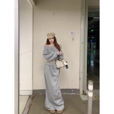 批发辣妹一字肩字母<b class='q'>卫衣</b>两件套韩版时尚设计感气质显瘦高腰半身裙<b class='q'>套装</b>