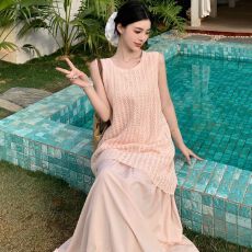 批发夏季新款遮肉显瘦法式温柔风<b class='q'>蕾丝</b>拼接假两件背心连衣裙