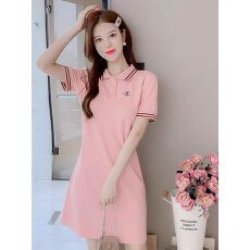 批发小蜜蜂polo领<b class='q'>连衣裙</b>女甜美夏装新款翻领休闲幼儿园老师园服运动裙