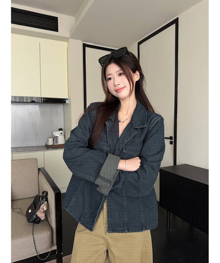 폴로 칼라 주머니 긴팔 마 오래된 카우보이 바깥 세트 여성 의류 2026 새로운 한 부서 레트로 루즈핏 다용도 맨위
