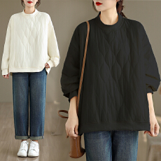 批发实拍 小众暗黑风绗缝夹棉卫衣宽松休闲两色内搭轻便保暖上衣