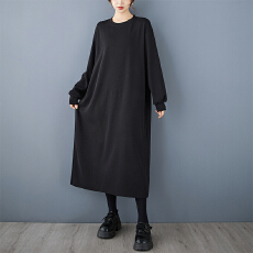 批发实拍 小众暗黑风基础极简连衣裙<b class='q'>秋</b>冬内搭巨显瘦直筒黑色长裙