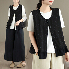 批发实拍 日系复古休闲马甲女春夏叠穿背心外搭印花设计感坎肩马夹