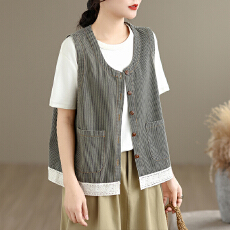 批发日系复古休闲<b class='q'>马甲女</b>花边叠穿背心外搭小个子设计感坎肩马夹