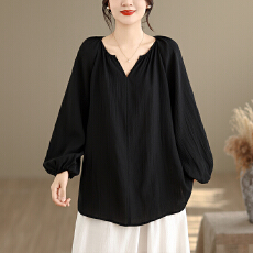 批发实拍 衬衫上衣衬衣春夏秋小衫女装新款气质宽松松弛长袖黑色罩衫