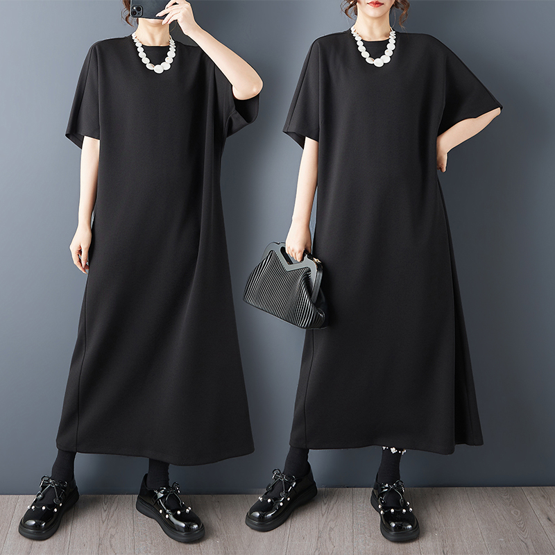 실사 검정색 작은 대중 Chic 드레스 여름 새로운 루즈핏 품격 스트레이트 치마