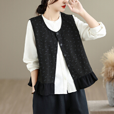批发实拍 日系复古休闲马甲女春<b class='q'>夏</b>叠穿背心外搭印花设计感坎肩马夹