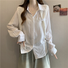批发设计感polo领长袖衬衫女秋大码胖MM针织披肩叠穿中长款两件套上衣