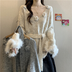 高级感慵懒风立体花朵毛衣针织衫女秋冬新款大码胖妹妹遮肚子上衣