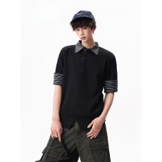 批发2025新款重磅miu系复古高智感假两件POLO短袖男<b class='q'>夏</b>季设计感拼接T恤