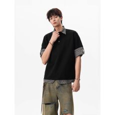 批发2025新款miu系短袖衬衫男<b class='q'>夏</b>季潮牌假两件POLO衫T恤上衣