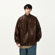 批发2025新款秋<b class='q'>冬</b>机车服男女款潮牌宽松工装PU皮衣外套夹克