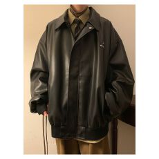 批发2025新款秋<b class='q'>冬</b>黑色机车服男女款潮牌宽松工装PU皮衣外套夹克