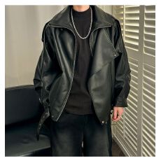 批发2025新款秋<b class='q'>冬</b>美式复古翻领皮衣外套设计感夹克男