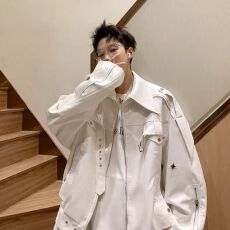 批发重磅机车服pu皮衣外套男装<b class='q'>嘻哈</b>高级感炸街短款宽松翻领休闲皮夹克