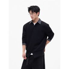 批发2025新款秋冬季老钱风衬<b class='q'>衫</b>领卫衣<b class='q'>男</b>复古假两件翻领上衣高街<b class='q'>POLO</b><b class='q'>衫</b>