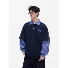 批发2025新款秋冬美式学院风衬<b class='q'>衫</b>领卫衣<b class='q'>男</b>假两件<b class='q'>POLO</b><b class='q'>衫</b>潮牌设计感上衣