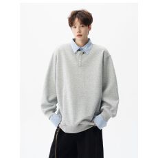 批发2025新款<b class='q'>日系</b>假两件POLO衫男春秋潮牌学院风高街<b class='q'>复古</b>翻领卫衣