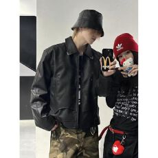 批发高级感PU皮衣夹克男士拉链痞帅机车美式复古春秋韩版美拉德风外套