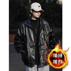 批发美式ins复古皮衣外套男<b class='q'>秋</b>季潮牌痞帅宽松百搭休闲加绒皮工装夹克
