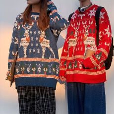 批发圣诞节衣服麋鹿红色毛衣女加厚冬季2025年新款宽松外穿套头<b class='q'>针织衫</b>