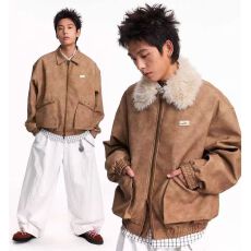 批发2025新款秋冬重磅美式复古PU皮可拆卸毛领皮衣夹克秋男休闲外套