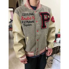 美式复古男女新款刺绣棒球字母撞色百搭宽松情侣上衣夹克休闲外套