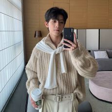 2025秋冬日系复古纯色毛衣半拉链高领针织衫毛衣打底上衣女