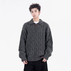 批发时尚新款ins麻花半拉链<b class='q'>毛衣</b>日系流行气质百搭潮流文艺简约慵懒