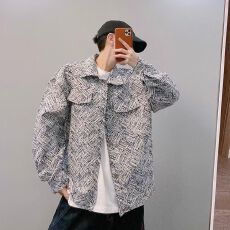 批发美式潮牌ins黑白斜纹色织休闲<b class='q'>夹克</b><b class='q'>男</b>秋冬季高街工装宽松痞帅外套