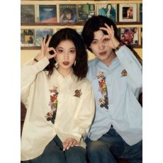 批发2025新款韩系卡通动物刺绣长袖<b class='q'>衬衫</b>女秋季设计感小众宽松<b class='q'>衬衣</b>上衣