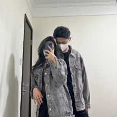 批发复古vibe风毛边水洗牛仔外套男女新款2025<b class='q'>秋</b>宽松做旧工装翻领夹克