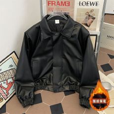 复古cleanfit短款垫肩皮衣外套男加厚夹棉高级感休闲宽松皮夹克