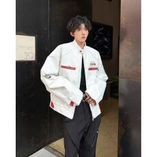 批发白色立领pu皮衣外套男装国潮2025新款cleanfit机车服工装开衫夹克