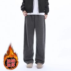 2025新款加绒加厚人字纹弯刀卫裤男女秋冬季裤子重磅肌理感阔腿裤
