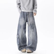 美式蓝邦弯刀阔腿牛仔裤男秋季宽松休闲直筒裤潮牌高级感痞帅男装
