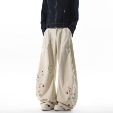 批发2025新款日系复古cleanfit简约双褶皱垂感弯刀男女慵懒阔腿镰刀裤