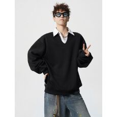 批发2025新款重磅假两件衬衫领<b class='q'>卫衣</b>男冬季<b class='q'>潮牌</b>设计感上衣美式情侣内搭