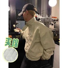 批发秋<b class='q'>冬</b>季解构立领设计皮夹夹棉加厚保暖克男复古设计高级感外套短款