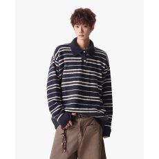 批发2025新款重磅慵懒老钱风Polo领条纹针织衫男秋冬季仿貂绒翻领毛衣