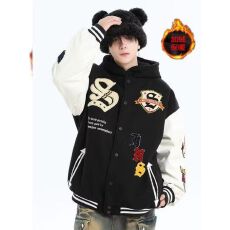 批发2025新款夹棉加厚情侣乐植绒毛巾刺绣棒球服宽松休闲夹克外套男