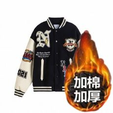 批发2025新款加棉加厚刺绣棒球服外套男女冬宽松休闲情侣夹克上衣棉服